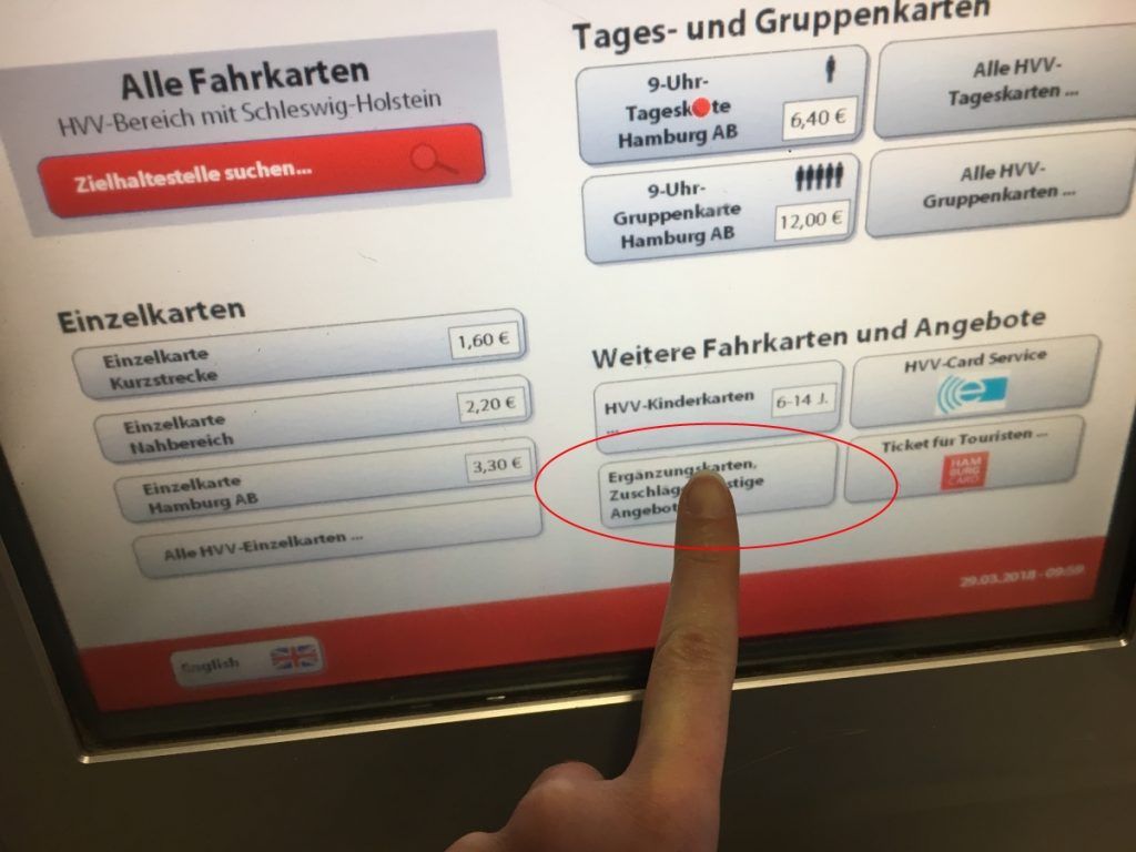 Bahnsteigkarte am Automaten Auswahl - HOCHBAHN