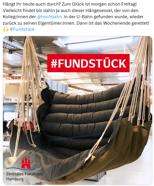 Post des Zentralen Fundbüros zu einem gefundenen Händestuhl