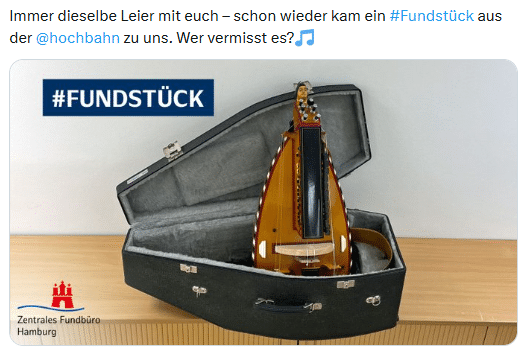 Post des Zentralen Fundbüros zu einer gefundenen Leier