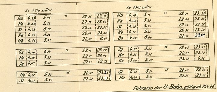 So sahen U-Bahn-Fahrpläne in den 1940er Jahren aus.