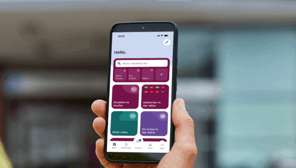 Foto eines Smartphones, darauf die hvv switch App nach dem Update