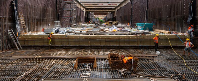 Viel Stahl: Baustellenfoto der künftigen U5-Haltestelle City Nord