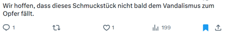 X-Beitrag mit dem Text: Wir hoffen, dass dieses Schmuckstück nicht bald den Vandalismus zum Opfer fällt.