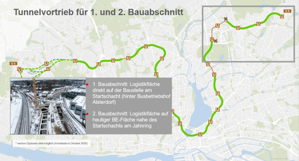 Logistikflächen auf den ersten beiden U5-Abschnitten